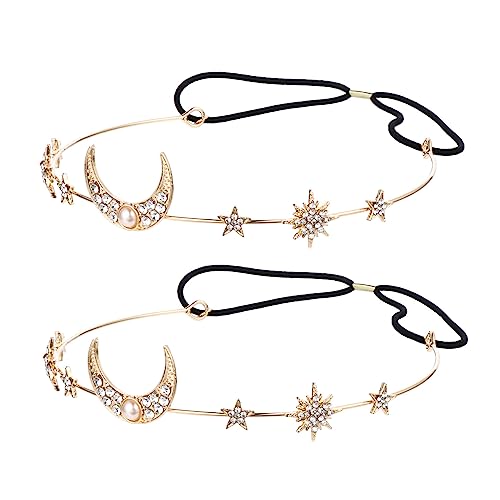 EXQUIMEUBLE 2 Stück Strass Haarband Mond Sterne Haarschmuck Für Hochzeiten Festivals Partys Damen Und Mädchen Elastisches Kopfschmuck Zubehör von EXQUIMEUBLE
