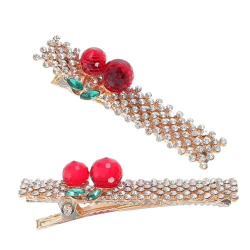 EXQUIMEUBLE 2stücke Kirschen-haarspange Mit Strass- Haarnadel Aus Legierung Dekorative Haarspangen Für Frauen Vintage-haarspangen Obst-haarschmuck von EXQUIMEUBLE