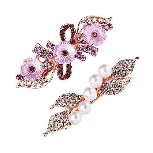 EXQUIMEUBLE 2 Stück Blumenperlen Haarspangen Aus Legierung Stilvolles Haarschmuck Accessoire Für Damen Rutschfeste Federhaarklammer Für Hochzeiten Und Tägliches Tragen von EXQUIMEUBLE