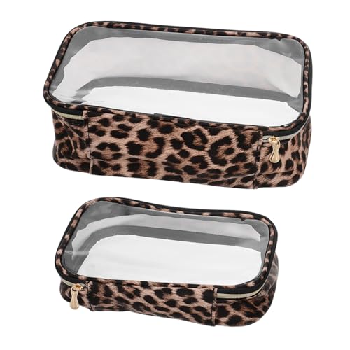EXQUIMEUBLE 2stücke Große wasserdichte Reisekosmetiktasche Mit Leopardenmuster Tragbar Durchsichtig Kulturbeutel-Organizer Für Damen Kosmetikbehälter Für Reisen Und Camping von EXQUIMEUBLE