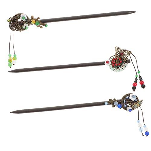 EXQUIMEUBLE 3 Stück Handgefertigte Haarnadeln aus Holz Kreative Haarstäbe Haarschmuck für Damen Retro Haarnadel im Chinesischen Stil für Partys und Alltag von EXQUIMEUBLE