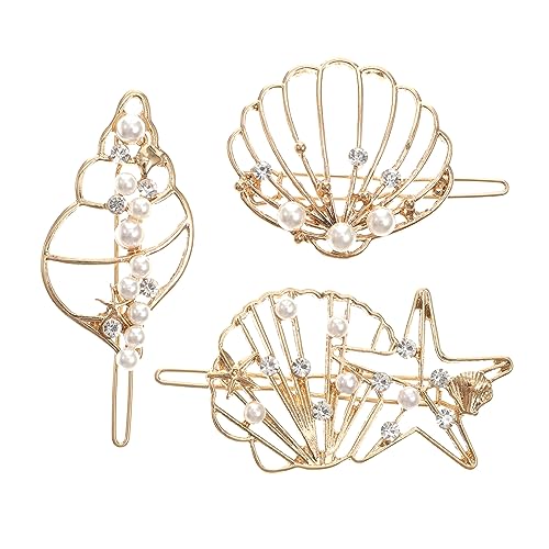 EXQUIMEUBLE 3 Stück Teiliges Metall Haarspangen mit Perlen Muschelform Filigranem Design Damen Haarschmuck für Alltag Party und Festliche Anlässe Vielseitig Kombinierbar von EXQUIMEUBLE