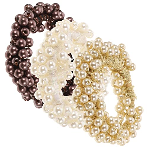EXQUIMEUBLE 3stücke Perlenstirnbänder Für Frauen Haarband Mit Perlenkordel Elastischer Haarring Mit Pferdeschwanzhalter Kopfbedeckung Mit Gummiband Perlenkopfschmuck Für Mädchen von EXQUIMEUBLE