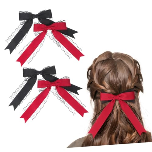 EXQUIMEUBLE 4stücke Schleifen Für Mädchen Aus Spitze Haarschleifen Mit Langen Schwänzen Für Damen Süße Haarschleifenclips Große Haarschleifen Für Hochzeitskleid Spitzen-haaraccessoires von EXQUIMEUBLE
