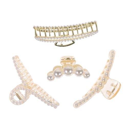 EXQUIMEUBLE 4 Stück Teiliges Damen Perlen Haarspangen Krallenclips Große Haarklammern Stabil Langlebig Vielseitig für Mädchen Alltag Reise Frisuren von EXQUIMEUBLE