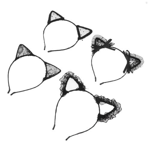 EXQUIMEUBLE 4 Stück Teiliges Dehnbarer Spitzen haarreifen mit Katzenohren Leichtes Stirnband für Frauen und Mädchen Geeignet für Partys Konzerte Geburtstage und Festliche Anlässe von EXQUIMEUBLE