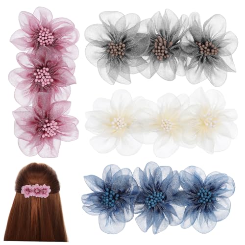 EXQUIMEUBLE 4stücke Blumen Haarspangen Mit Druckknopf Dekorative Damen Haarclips Blume Für Haare Vielseitige Haarspangen Für Jeden Anlass von EXQUIMEUBLE