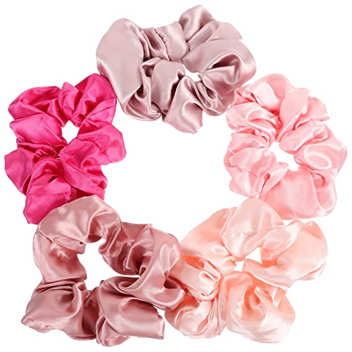 EXQUIMEUBLE 5 Stück Satin Haargummis Für Dicke Haare Elastische Haarseile in 5 Farben Haarschmuck Für Damen Und Mädchen Weich Langlebig Und Haarschonend Für Alltag Und Partys von EXQUIMEUBLE