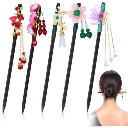 EXQUIMEUBLE 5stücke Chinesische Haarstäbchen Im Traditionellen Stil Blumenhaarstäbe Für Frauen Haaraccessoires Für Hochsteckfrisuren Und Dutts von EXQUIMEUBLE