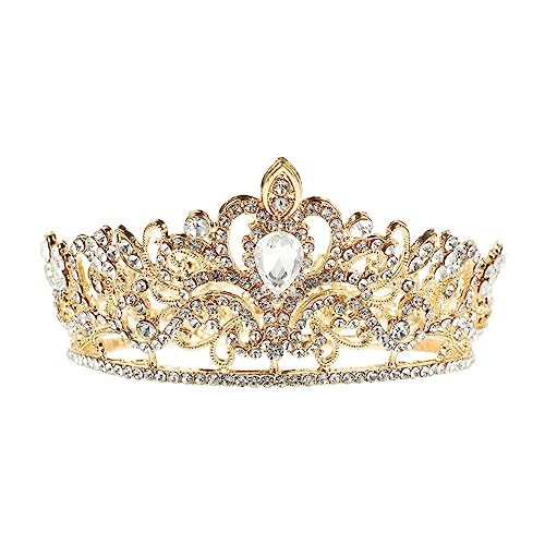 EXQUIMEUBLE Brautkrone Hochzeit Haar Accessoire Goldene Tiara mit Strasssteinen Krone für Damen Hochzeiten und Besondere Anlässe Angenehm Langlebig von EXQUIMEUBLE