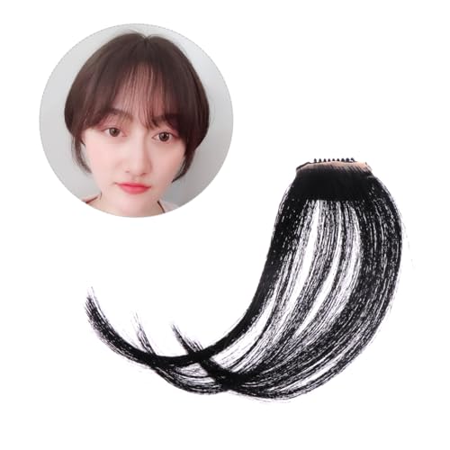 EXQUIMEUBLE Clip in Air Fringe Haarteil Schwarz Natürlich Aussehender Front Haarschmuck für Frauen und Mädchen Atmungsaktiv Bequem für Alltag und Party Einfach zu Befestigen Stylisches Mini von EXQUIMEUBLE