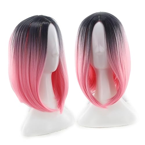EXQUIMEUBLE Damen Bob Perücke Gradient Synthetische Haarperücke Kurz Gerade Cosplay Hochthemperatur Haar Gradient Atmungsaktiv Waschbar für Kostümpartys und Alltag von EXQUIMEUBLE