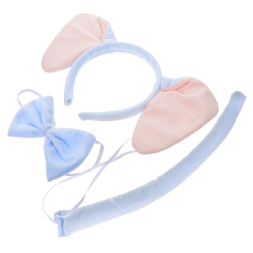 EXQUIMEUBLE Elefantenohren Kostüm Set für Erwachsene Himmelblauem Stirnband Fliege und Bequemes Tierkostüm Zubehör für Karneval Zoo Party und Verkleidungsspiele von EXQUIMEUBLE