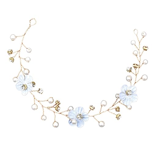 EXQUIMEUBLE Eleganter Braut Haarschmuck Weißer Blumen Haarreif mit Perlen Hochwertiges Zinklegierung Haarband für Hochzeit Verstellbarer Kopfschmuck Damen Brautjungfern Accessoire von EXQUIMEUBLE