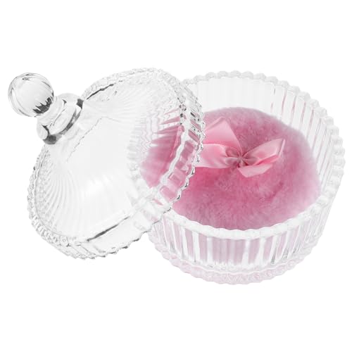 EXQUIMEUBLE Großer Puder-puff Für Frauen Fluffiger Make-up- Mit Glasbehälter Für Foundation Und Glitzer Weich Und Komfortabel Für Empfindliche Haut Feminines Design Mit Pinkem von EXQUIMEUBLE