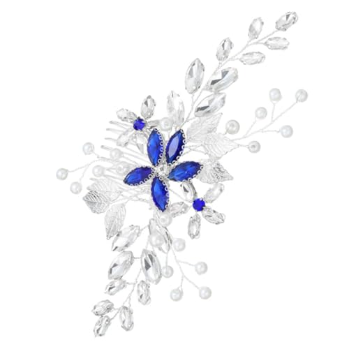 EXQUIMEUBLE Haarkamm Mit Blumendesign Kopfschmuck Aus Kunstperlen Mit Strasssteinen Haarschmuck Für Braut Und Besonderen Anlässen Elegant Für Damen Blau von EXQUIMEUBLE