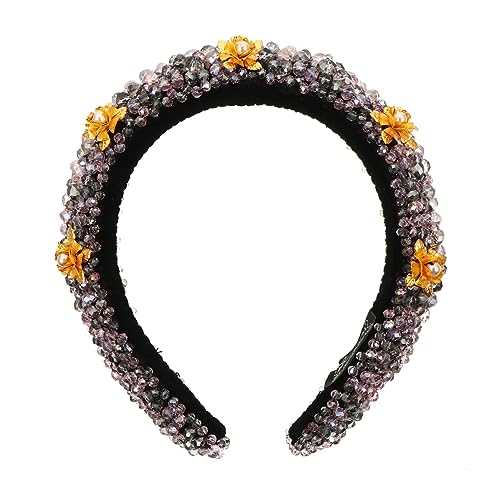 EXQUIMEUBLE Handgefertigtes Gepolstertes Haarband mit Funkelnden Perlen Dickem Samtbezug und Perlenblüten Eleganter Haarschmuck für Hochzeit Party und Festliche Anlässe von EXQUIMEUBLE