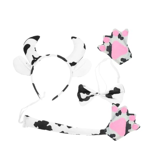 EXQUIMEUBLE Kuh cosplay Weichem Stoff Stirnband und Fliege Vielseitige Tierkostüm requisiten für Karneval Bühnenauftritte und Partys Komfortabel und Langlebig Auffälliges Design von EXQUIMEUBLE