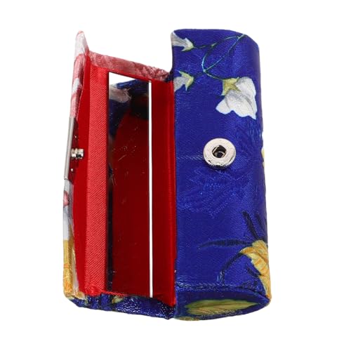 EXQUIMEUBLE Seiden-lippenstifttäschchen Mit Spiegel Und Besticktem Blumenmuster Als Lippenstifthalter-Organizer Tragbar Für Damen von EXQUIMEUBLE
