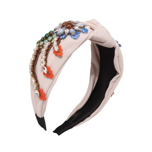 EXQUIMEUBLE Retro Haarreif mit Stickerei und Strassbesatz Beigefarbenes Haarband für Damen Vielseitiges Haarschmuck Accessoire für Alltag Party und Festliche Anlässe von EXQUIMEUBLE