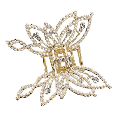 EXQUIMEUBLE Schmetterling Haarklammer mit Perlen und Strass Mehrschichtiger für Damen Eleganter Haarschmuck Starker Griff Geeignet für Alltag und Festliche Anlässe von EXQUIMEUBLE