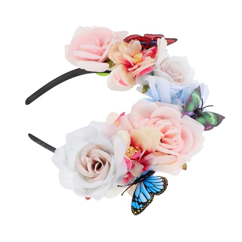 EXQUIMEUBLE Simulation Blumenstirnband mit Schmetterlingsdekoration Cosplay Tea Parties und Halloween Langlebiges Haaraccessoire mit Realistischen Blüten für Damen von EXQUIMEUBLE