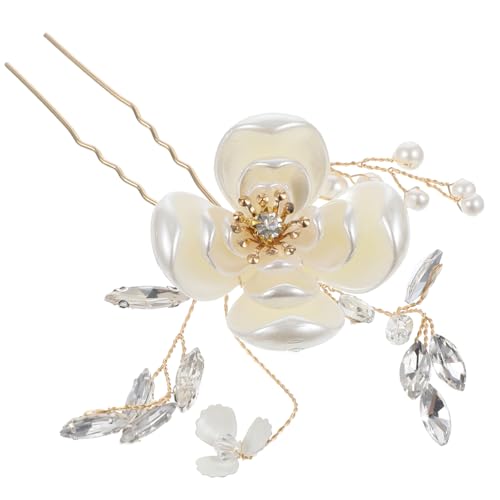EXQUIMEUBLE U Förmige Braut Haarnadel mit Mehrschichtigem Weißem Blumen Design und Funkelnden Kristallakzenten Handgefertigtes Hochzeits Haaraccessoire für Damen Perfektes Schmuckstück für von EXQUIMEUBLE