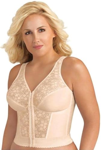 EXQUISITE FORM Damen Vollständig vorne geschlossener Longline-Spitzen BH, Blickdicht, Rosa/Beige, 105C von EXQUISITE FORM