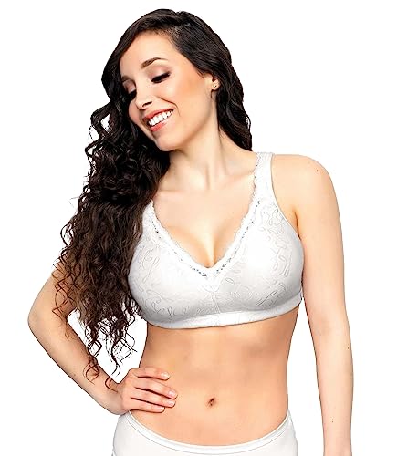 EXQUISITE FORM Fully Damen BH - BH ohne Bügel mit Komfortfutter Bügelloser BH Jacquard mit Spitze Große Größen BH Komfort BH Weiß Größe 90D von EXQUISITE FORM