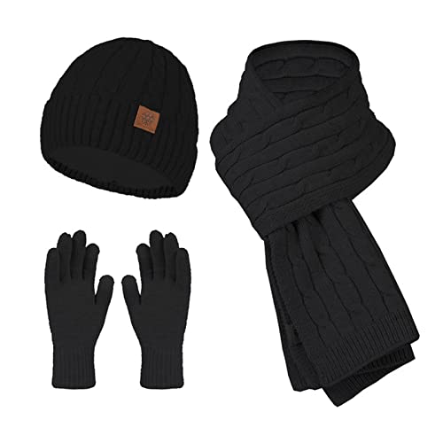 EXQULEG Winter Mütze, Schal & Handschuh Sets 3 in 1 Warmes Beanie Mütze, Unisex Beanie Strickmütze Wintermütze für Damen und Herren (Schwarz) von EXQULEG