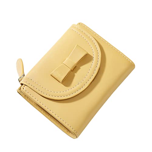 Geldbeutel Damen aus Kunstleder, Geldbörse Damen klein und im Kurzformat, Portemonnaie Damen mit Druckknopf für Damen Mädchen (Gelb) von EXQULEG