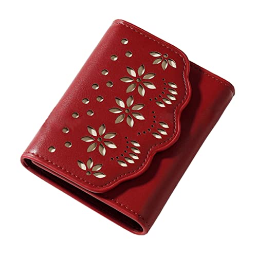 Geldbörse Damen Klein, Geldbeutel PU Leder Kurzformat Portemonnaie Kleine Brieftasche Geldbörse Geschenke für Frauen (Weinrot) von EXQULEG