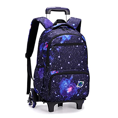 Trolley Rucksack, Kinder Trolley Schultasche mit Rollen Rucksack, Sternenklarer Himmel Schulrucksack Schultrolley Rucksäcke Schulranzen für Mädchen Junge (30 * 14 * 45cm,Schwarz) von EXQULEG