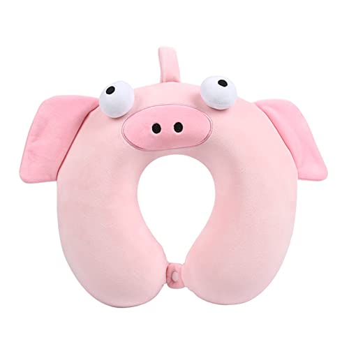 U-Shaped Cartoon Nackenkissen,Kinder Reisekissen Travel Pillow, Neck Pillow für Zug, Flugzeug, Auto, Bus, Schiff (Rosa Schwein) von EXQULEG