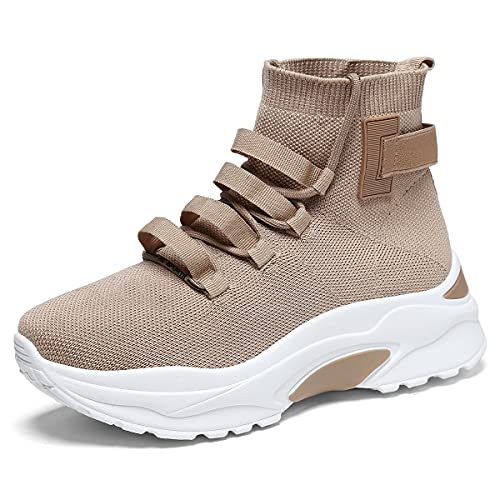 EXSADER Damen Schuhe Freizeitschuhe Turnschuhe Atmungsaktiv Leichtgewichts Bequem Arbeitschuhe Trainer Outdoor Walking Slip On Sneakers, Farbe beige, Size 38 von EXSADER