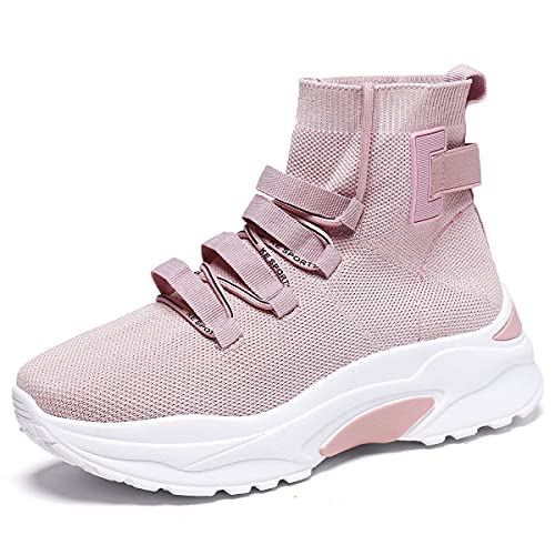 EXSADER Damen Schuhe Freizeitschuhe Turnschuhe Atmungsaktiv Leichtgewichts Bequem Arbeitschuhe Trainer Outdoor Walking Slip On Sneakers, Farbe pink, Size 36 von EXSADER