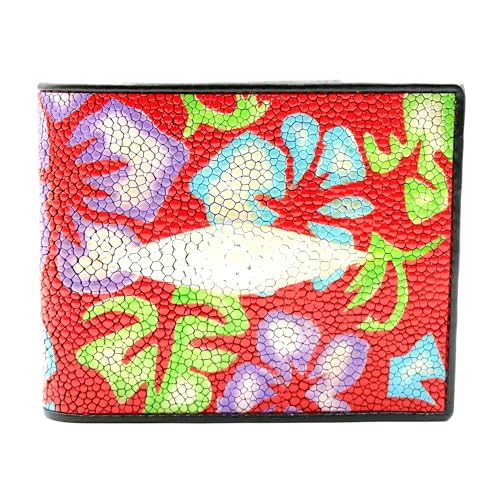 EXSOOTTI Foral Red Herren-Geldbörse, echtes Stachelrochenleder, doppelt gefaltet., Rot/Ausflug, einfarbig (Getaway Solids), 3.5 X 4.4 X 0.8 INCHES, Faltbare Geldbörse von EXSOOTTI