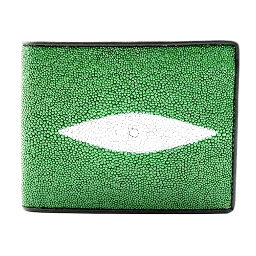 EXSOOTTI Smaragdgrüne Herren-Geldbörse aus echtem Stachelrochenleder., Grün , 3.5 X 4.4 X 0.8 INCHES, Faltbare Geldbörse von EXSOOTTI