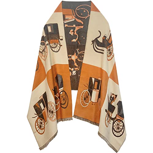 EXTREE Damen-Schal, Pashmina-Schal, Wickeltuch für Abendkleid, Decke, offener Poncho, Umhang, Beige, Orange, Grau, kariertes Pferd, Medium von EXTREE
