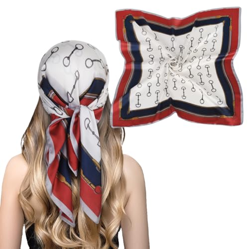 EXTREE Modisches, seidiges Satin-Kopftuch für Damen und Mädchen: Exquisites Muster, leichte Seide, anmutige Schals 69,8 x 69,8 cm, Hufeisen-Schnalle, Burgunderrot, Standard von EXTREE