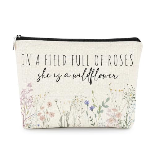 EXUQO Inspirierende kleine Make-up-Tasche, In a Field Full of Roses She Is a Wildflower Floral Make-up-Tasche für Frauen, inspirierende Kosmetiktasche, Weihnachten, Geburtstag, Geschenke für Freunde, von EXUQO