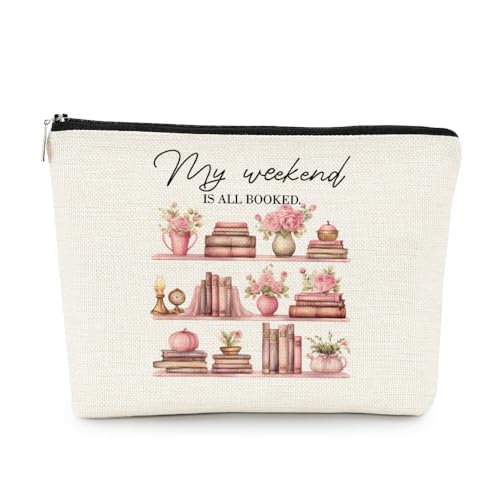 EXUQO Kosmetiktasche für Buchliebhaber, Geschenk für Damen, "My Weekend Is Booked", trendiges Buchgeschenk für Lehrer, Leser, Teenager, Mädchen, Tochter, Schwester, Kosmetiktasche, von EXUQO