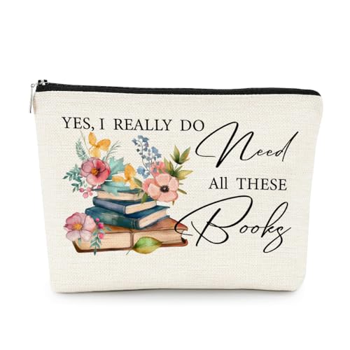 EXUQO Kosmetiktasche für Buchliebhaber, Geschenk für Damen, mit Aufschrift "Yes I Really Do Need All These Books", Geschenk für Lehrer, Leser, Teenager, Mädchen, Tochter, Schwester, Kosmetiktasche, von EXUQO