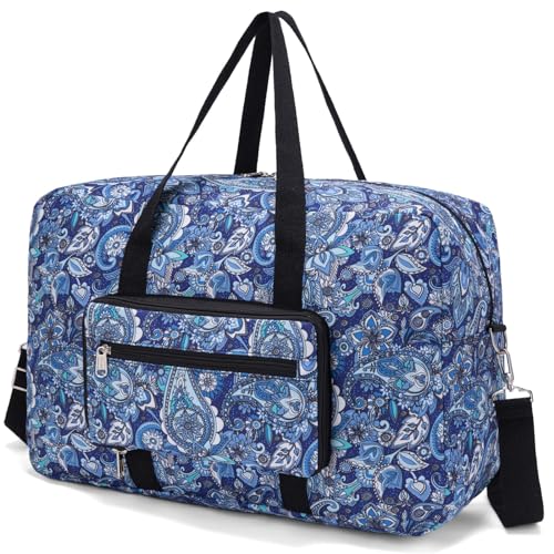 Faltbare Reisetasche für Damen und Herren, leichte Reisetasche für Gepäck, Fitnessstudio, Sport, Blaues Paisley, Reisetasche von EXYANGEE
