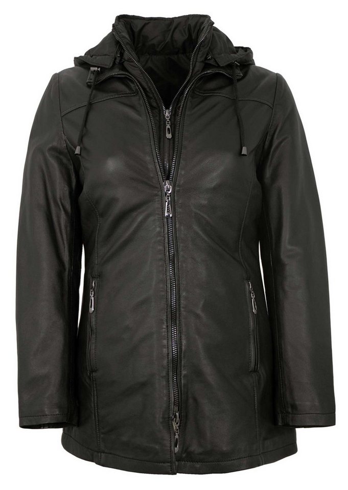 EXZ by Existenz Lederjacke Angelica Existenz - Damen Ledermantel 2in1 Jacke Weste Kapuze Lammnappa schwarz von EXZ by Existenz