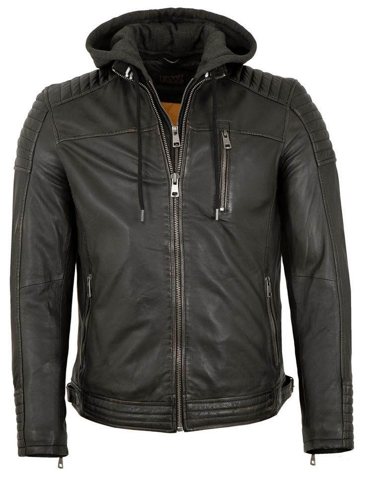 EXZ by Existenz Lederjacke Donald Existenz - Herren Lederjacke Bikerjacke Kapuze Lammnappa schwarz antik von EXZ by Existenz