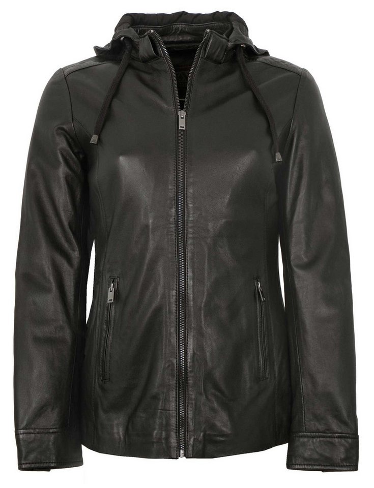 EXZ by Existenz Lederjacke Elisa-EXZ Existenz - Damen Lederjacke Longjacke Kapuze Lammnappa schwarz von EXZ by Existenz