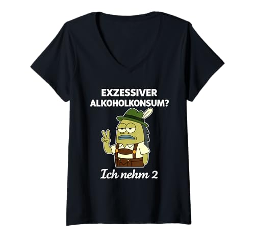 Damen EXZESSIVER Alkoholkonsum? ICH NEHM 2 - Bier Oktoberfest T-Shirt mit V-Ausschnitt von EXZESSIVER ALKOHOLKONSUM? ICH NEHM 2. Ersatztracht