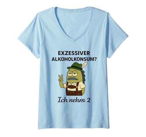 Damen EXZESSIVER Alkoholkonsum? ICH NEHM 2 - Bier Oktoberfest T-Shirt mit V-Ausschnitt von EXZESSIVER ALKOHOLKONSUM? ICH NEHM 2. Ersatztracht