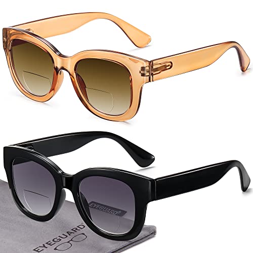 EYEGUARD 2 Stück übergroße Bifokale Lesebrille für Frauen, UV400 Schutz Outdoor Brille mit Federscharnier Sonnenbrille Leser, schwarz/braun von EYEGUARD
